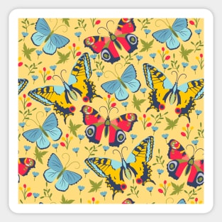 Butterflies Blue Red Yellow Colorful Pattern Design Art Retro Insect Sticker